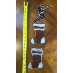 Stained Glass Christmas Angel And Two Stockings
